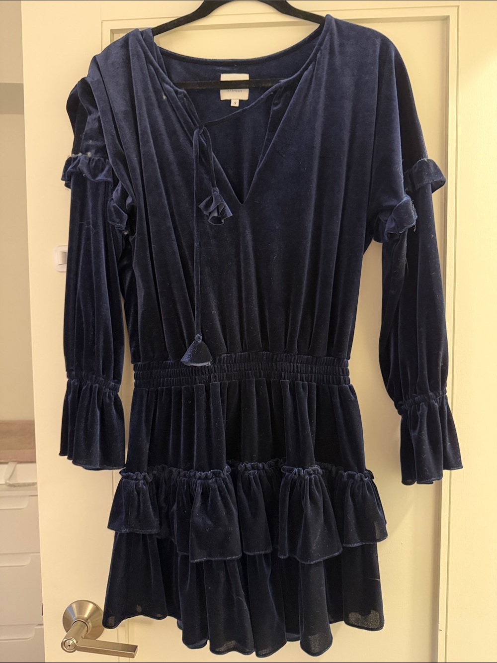 Misa Los Angeles Navy Velvet Ruffle Mini Dress